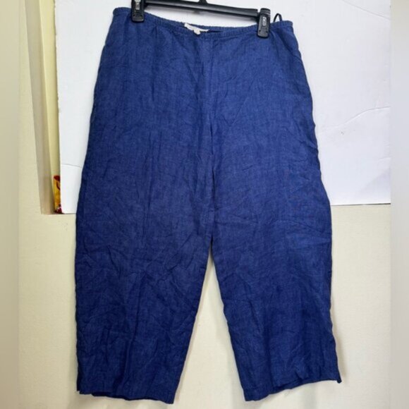 Eileen Fisher Linen Crop Side Zip Lantern Capri Pants Minimalist Wide Blue M P - Picture 3 of 14